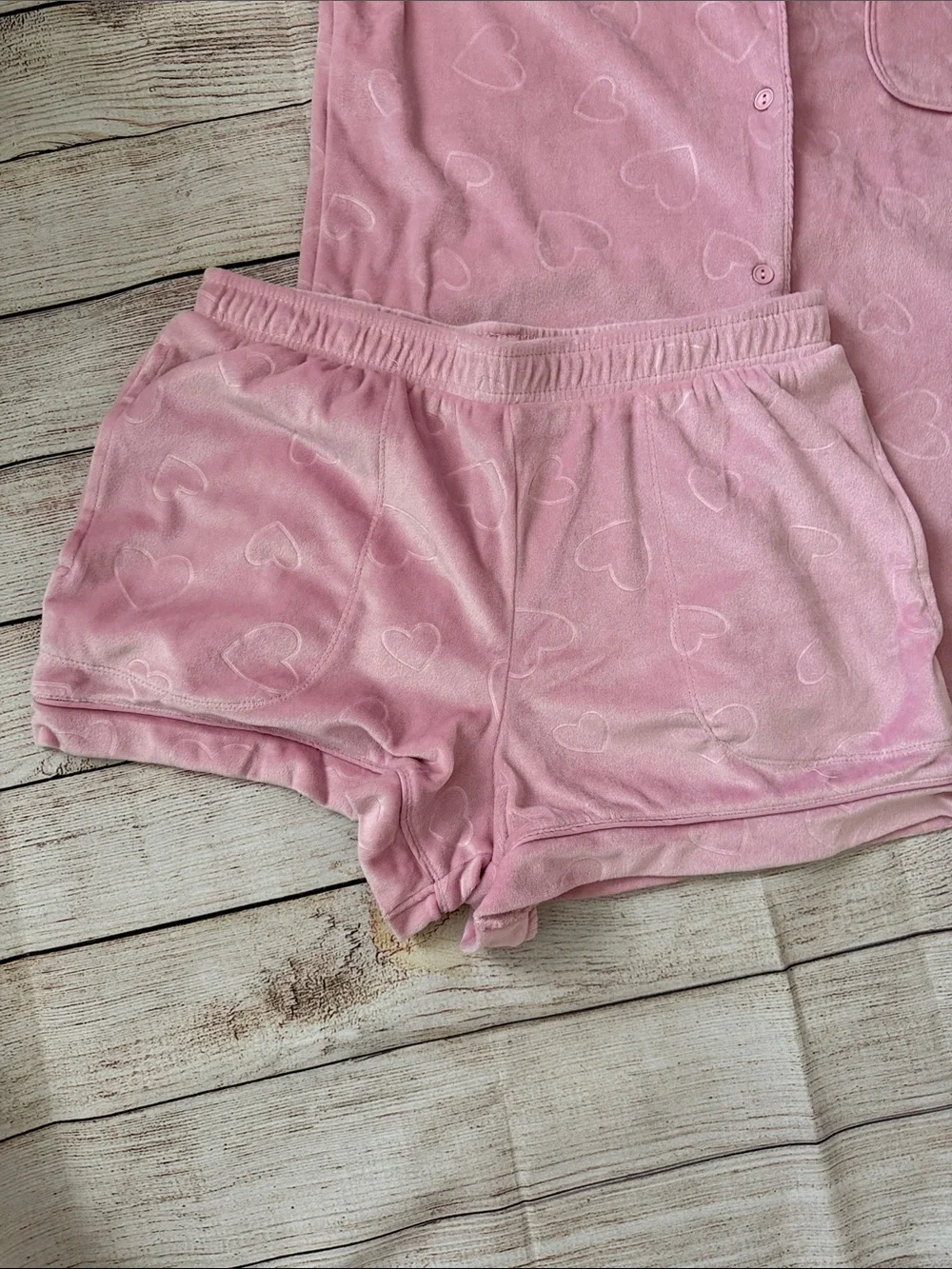 Jaclyn Intimates Pink Heart Velour Pjs